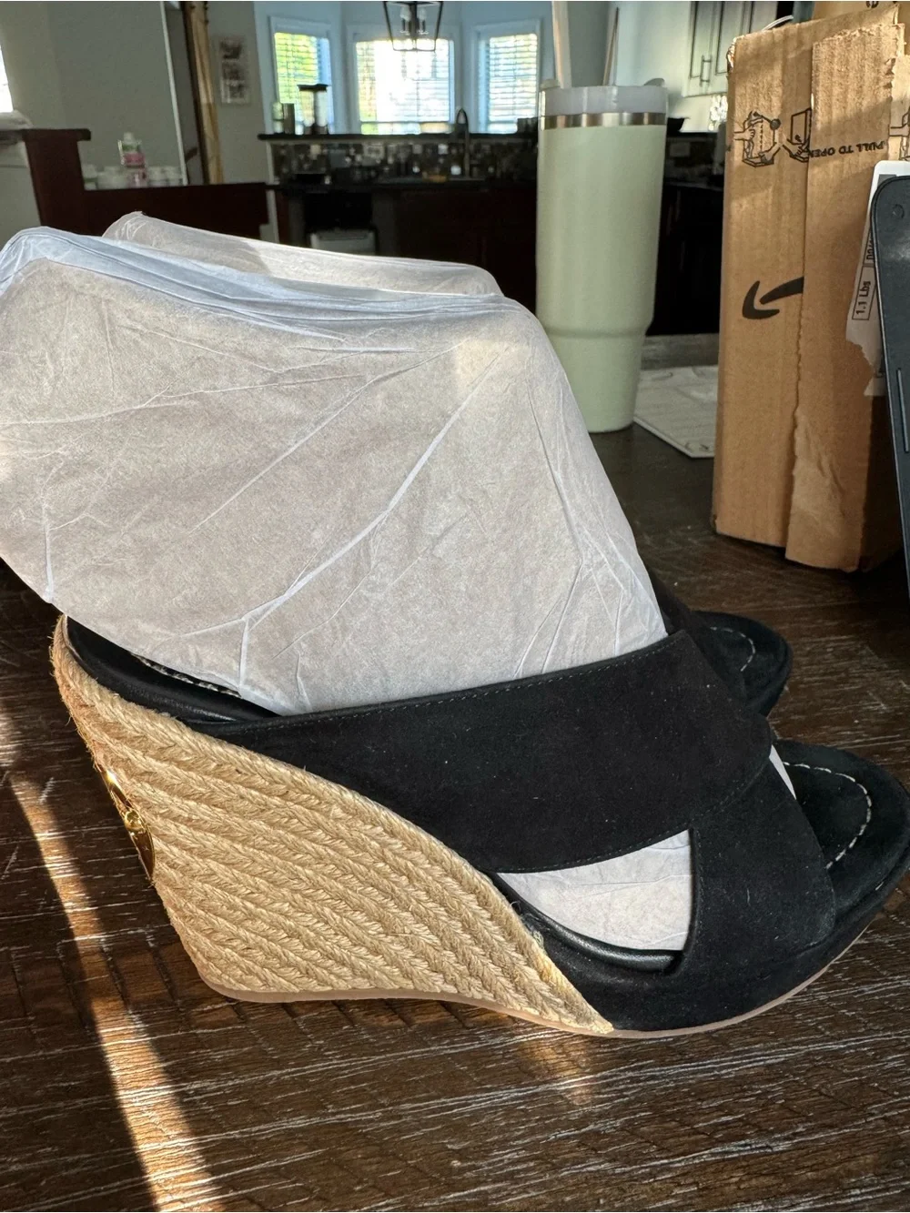 Tory Burch Bailey Black Suede Espadrille Wedge Sandal